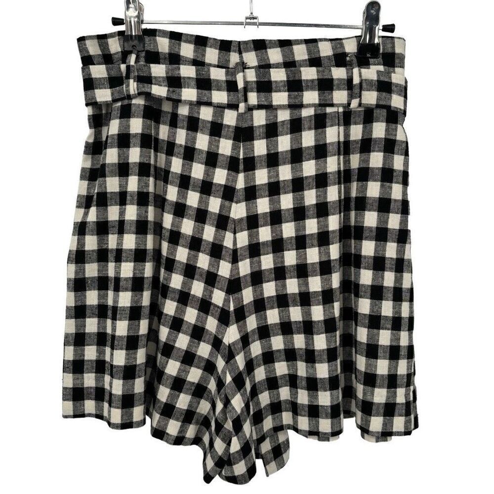 Zara Black & White Check Linen Blend‎ Paper Bag Tie Waist Shorts Medium NWT - Picture 6 of 10